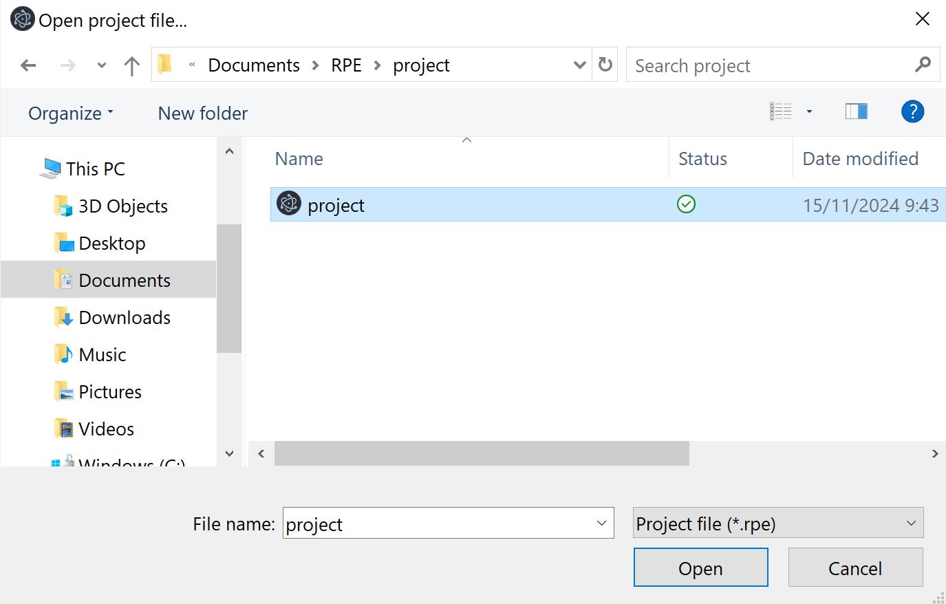 open project file